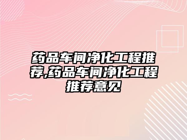 藥品車間凈化工程推薦,藥品車間凈化工程推薦意見